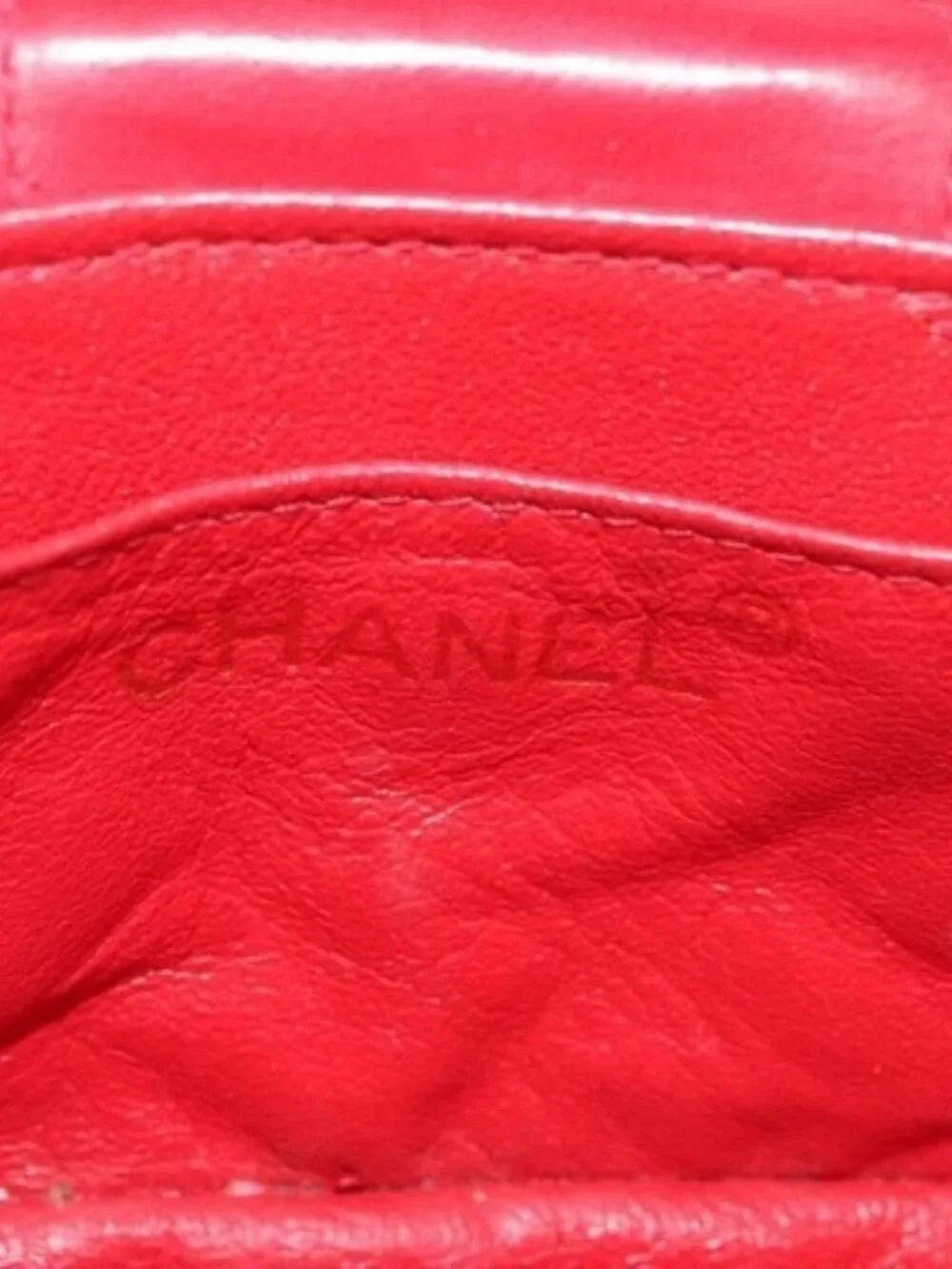 CHANEL Chain Shoulder Bag Lamb Skin Red Gold CC Auth AMZ310A